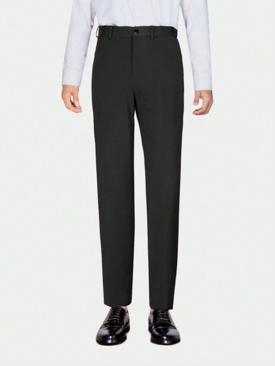 CLOUDSTYLE Men's Plain Pleated Straight-Leg Suit Pants For Daily Business And Travel - Black - View 1