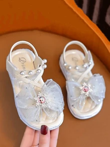 Vicvait Fashionable Cute Rhinestone Bow Open Toe Sandals, Breathable, Suitable For Girls Beach Vacation Wear - Beige - View 1