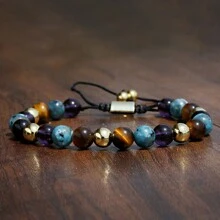 8mm Colorful Natural Stone Beaded Bracelet For Men Stress Relief Tiger Eye Bangle Adjustable