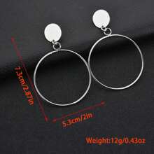 5301-silver Fashionable Minimalist Circle Pendant Clip-on Earrings - Silver - View 4