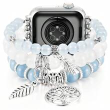 波西米亚地图天然石手链串珠表带兼容 Series 9 8 7 6 5 4 3 2 1，适合女性，手工弹性串珠表带适用于 表带 38 毫米 40 毫米 41 毫米 42 毫米 44 毫米 45 毫米 49 毫米，兼容 女式表带 - CG/306 - 查看 1