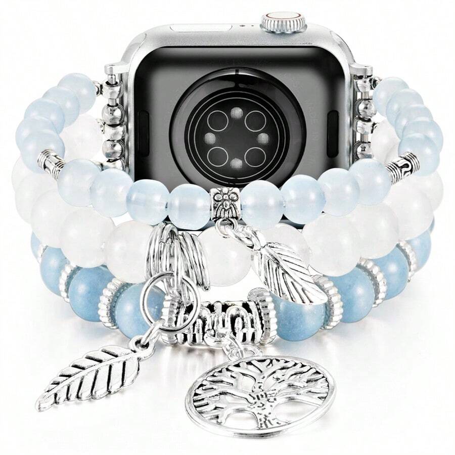 波西米亚地图天然石手链串珠表带兼容 Series 9 8 7 6 5 4 3 2 1，适合女性，手工弹性串珠表带适用于 表带 38 毫米 40 毫米 41 毫米 42 毫米 44 毫米 45 毫米 49 毫米，兼容 女式表带 - CG/306 - 查看 1