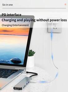 Bộ chia USB C 6 trong 1 4K 30Hz Type C sang HDTV - Bộ chuyển đổi USB 3.0 2.0 Type C HUB Dock PD 87W Bộ chia USB C tương thích với Samsung HP - 6 trong 1 - Xem 4