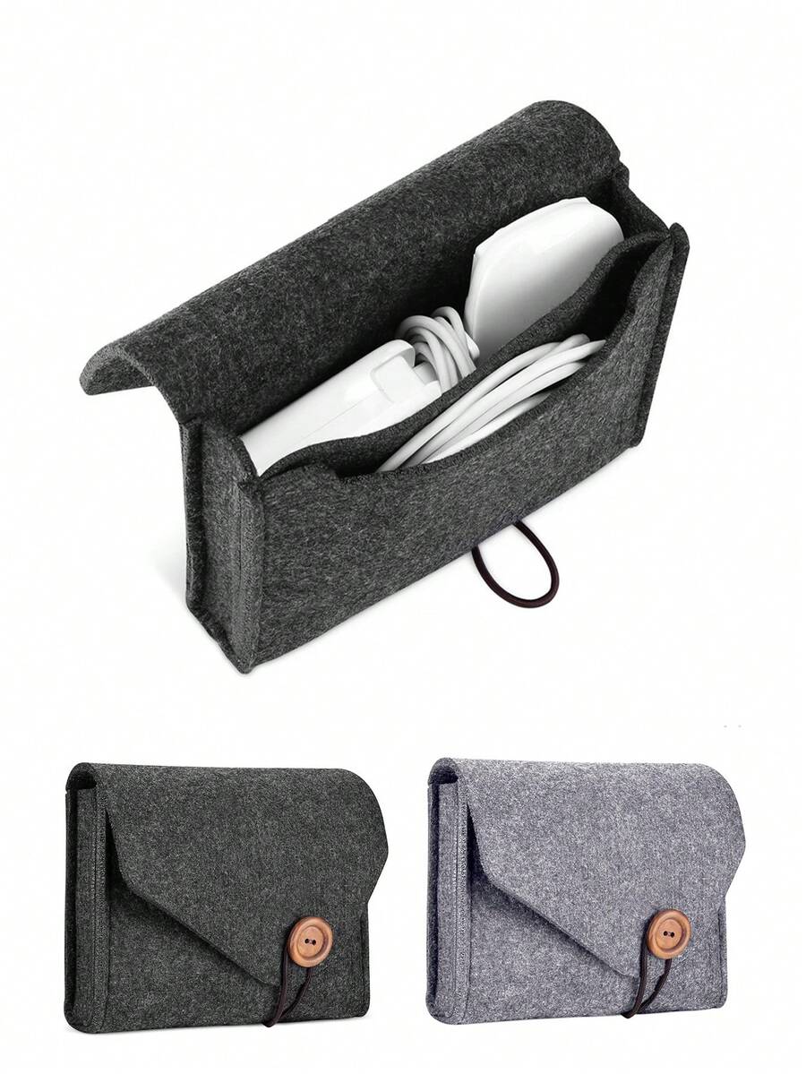 1pc Power Adapter Case Storage Bag, Felt Portable Electronic Accessories Storage Bag - Multicolor - View 1