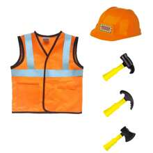 Construction Worker Role Play Costume With Safety Helmet, Suitable For Boys And Toddlers Aged 3-7 - Orange - View 4