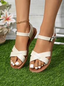 Sandalias de moda para mujer del 2024, zapatillas planas elegantes y modernas con fondo suave, cómodas, ligeras y antideslizantes - Beis - Ver 1