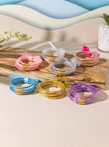 5pcs Cute And Sweet Colorful Glitter Jelly Bangle With Bow Tie, Bracelets Stack Perfect For Party And Daily Use