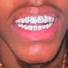 THATBOY 2PCS BlingBling Hip Hop Iced Teeth Grills - Dazzling AAAAA Plus Cubic Zirconia Grillz Teeth, 20 Top & Bottom Grillz Teeth Set - Secure And Adjustable Fit For Rapper Star Show-Stopping, Fashion-Forward Cool And Handsome Look