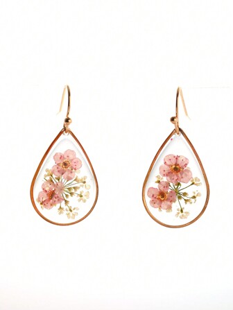 1 对泪珠形勿忘我花耳环，背面带胶，适合女士日常佩戴情人节