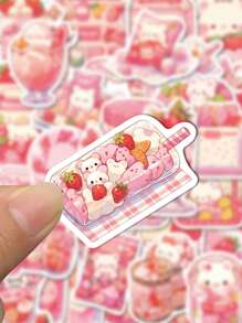 50pcs Cartoon Pink Snack Graffiti Stickers Personalized Decoration, Guitar Notebook Luggage Laptop Ipad DIY Waterproof Stickers