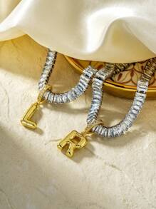 1 pezzo Collana con ciondolo a forma di lettera in rame e zirconia cubica, di stile hip hop, unisex