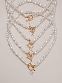 Classic Hot Initial Necklace Women A-Z Letter Pendant Toggle Clasp 6mm Faux Pearl Necklace For Women Jewelry Gift - Multicolor - View 4