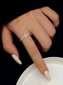 1pc Cruz Anéis Para Mulheres 925 Prata Esterlina Jóias Finas Presente Para Meninas