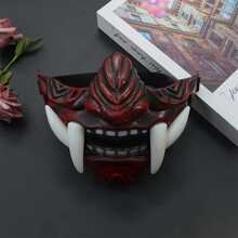 1入組乳膠紅色般若面具，適用於Cosplay或Noh表演的日式般若惡魔面具，適用於DIY節日派對服裝 - 彩色 - 查看 15