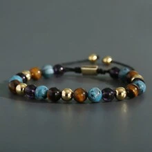 8mm Colorful Natural Stone Beaded Bracelet For Men Stress Relief Tiger Eye Bangle Adjustable