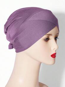 1件装纯色/彩色穆斯林女士原创设计头巾，四季交叉式睡帽 - 彩色 - 查看 9