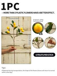 1PC/2pcs/3PCS/5PCS, Artificial Lemonade Ornament, 67cm Long, 1 Stick 6 Fruits, Non-Fading Flexible Plastic Plant Artificial Flower Fruit Potted Decoration, Modern Simple Nordic Style, Suitable For Home Interior And Outdoor Decoration, Flower Arrangement, Wedding, Etc.