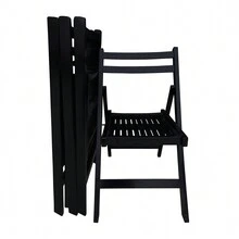 Set Of 4, Furniture Slatted Wood Folding Special Event Chair - Black, FOLDING CHAIR, FOLDABLE STYLE - 黑色 - 查看 3