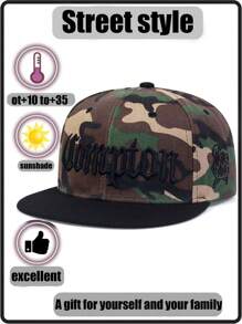 1 pieza Gorra de béisbol para hombre Compton con bordado de letras, estilo callejero de hip-hop deportivo al aire libre - camuflaje - Ver 11