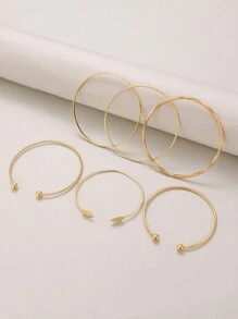 6 chiếc vòng tay xoắn kim loại tối giản, phù hợp cho nam và nữ đeo hàng ngày - Vàng - Xem 2
