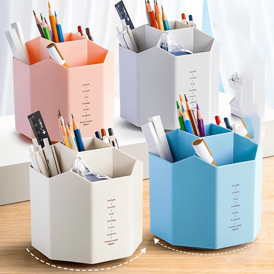 1入可旋轉大容量筆筒收納盒，現代創意辦公桌筆筒裝飾品，學生文具收納盒，可用於筆和鉛筆的多功能筆盒 - 彩色 - 查看 1