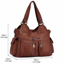 Ladies Handbag Soft Washed Leather Hobo Shoulder Bag Cross Body Top-Handle Purse For Women With Detachable Shoulder Strap