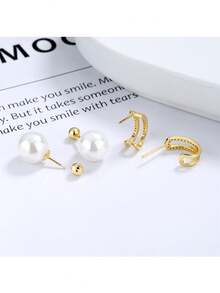 1對10mm白色圓形珍珠耳環，S925鉤子，適用於新娘珠寶婚禮派對約會或日常生活 - 輕奢耳環 - 查看 3