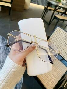 1PC Women Geometric Double Bridge Aviator Metal High-End Fashion Glasses, Unisex Glasses, For Driving And Daily Use, School - Multicolor - View 15