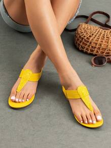 Women's Elastic Strappy String Thong Ankle Strap Summer Gladiator Sandals - Màu vàng - Xem 1