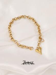 1件波西米亚风不锈钢心形手链，女士爱心吊坠，粗链手链，时尚宣言饰品，闺蜜礼物 - 手鍊.. - 查看 5