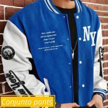 Conjunto de pants hombre conjunto chamaca besibolera y pants - azul real - Ver 2