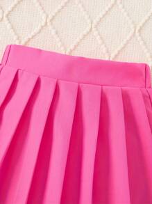 嬰兒女孩夏季休閒圓領印花T恤和褶皺裙子套裝 - 粉色 - 查看 4