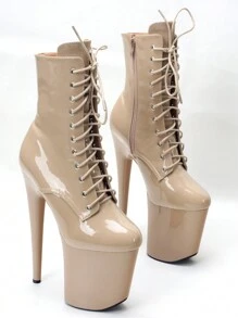 20cm High Heel Nude Pole Dancing Boots - Beige - View 5