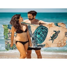 1pc Printed Quick-Dry Sea Turtle Pattern Beach Towel, Suitable For Swimming, Bath, Hotel