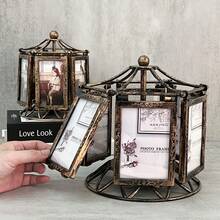 1 pieza Caja de música tallada en estilo retro con carrusel y marco de fotos de 5 pulgadas, Marco de fotos creativo para bricolaje, con música y luz, Decoración del hogar, Adorno de mesa, Regalo para cumpleaños/Navidad/Graduación/Boda/Vacaciones - Multicolor - Ver 4