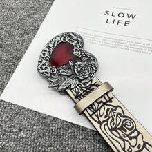 1 pieza Cinturón de cintura para mujeres empoderado con corazón y diamante prensados al estilo punk retro - Caqui - Ver 3