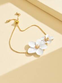 1 pièce Bracelet ajustable pour femmes, de conception raffinée et luxueuse, avec une décoration florale blanche qui apporte une fraîcheur estivale. Parfait pour un port quotidien, les vacances à la plage, les fêtes et en cadeau pour la famille et les amis. Saint-Valentin, maman, mère, Fête des Mères, cadeau