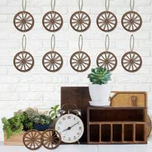 10 Stücke Mini Holz Wagenrad Dekoration, alte westliche Wand Dekoration Bauernhaus Wagenräder rustikale Hof Wand Kunst Dekoration hängende dekorative Räder für Garten Zuhause Bar Garage - Braun - Übersicht 1
