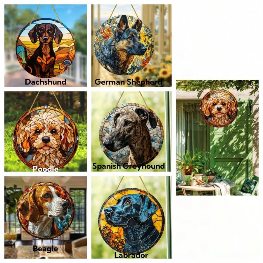 1pc, Cute And Colorful Dog Stained Window Hanging, Loyal Companion, Dog Lover Sign Gift For Mom, Family, Lover, Friends, Funny Acrylic Round Wreath Sign For Garden, Yard, Home, Door Welcome, Outdoor General Color Decorative Art, Sun Catcher, Window Decor For Dog Lovers, Car Interior Decoration, Car Rearview Mirror Hanging Decoration, Multiple Dogs Decorations To Choose From,Home Decor ,Room Decor,Wall Decor Gifts Birthday Graduation