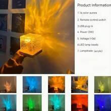 1PC "Ambient" Ocean Wave Rgb Aurora Lamp Cube With Remote Control - 16 Color Changing Water Light Projector For Bedroom, Living Room Wall Decor, Perfect For Dinner Parties, Bars & Game Rooms - Clear - View 2