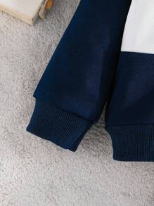 2 件套男婴时尚休闲新款恐龙刺绣撞色连帽衫和裤子套装 - 寶藍色 - 查看 4