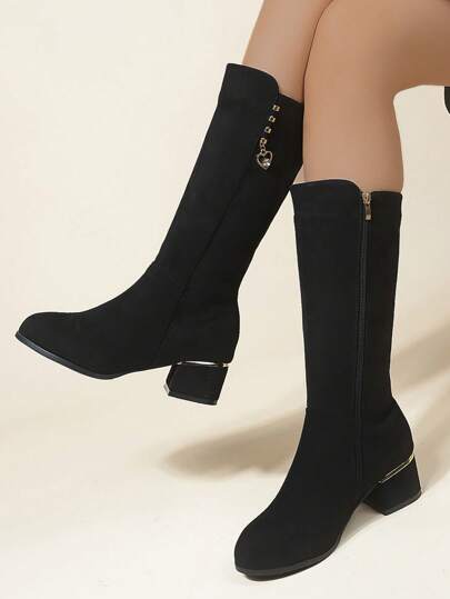Women's Boots 2024 Autumn/Winter New Arrival, Over-The-Knee Suede High Heel Chunky Heel Knight Boots With Side Zip And Large Size