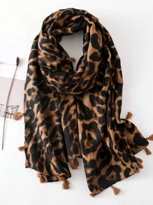 1pcLeopard Print Scarf Tassels Hijab For All Occasions Boho Women Wrap - Multicolor - View 5