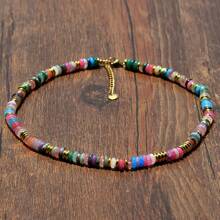 Collar de piedras naturales con cuentas de estilo bohemio en color dopamina, cadena de clavícula dulce y elegante para mujeres, adecuado para vacaciones de primavera/verano y uso diario