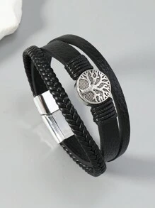 1pc Simple Punk Rock Style Tree Of Life Leather Bracelet For Men - Bracelet - View 6