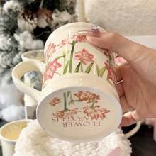 1 Peça Caneca Cerâmica Floral Francesa Retrô de 350ml, Copo de Água de Grande Capacidade, Caneca de Café, Presente de Aniversário Único de Volta às Aulas