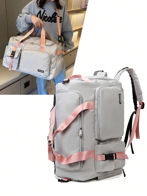 Buqingting 1 pieza Nueva bolsa de viaje multifuncional de alta capacidad con múltiples bolsillos, de unicolor y tejido impermeable, que se puede colgar en el compartimiento de equipaje con correa ajustable y cierre en la parte trasera, adecuada para mujeres durante vacaciones, viajes, ejercicio, en color gris y rosa