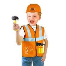 Construction Worker Role Play Costume With Safety Helmet, Suitable For Boys And Toddlers Aged 3-7 - Orange - View 3