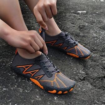 Men's Summer Outdoor Breathable Mesh Water Shoes For Hiking, Fishing, And Swimming, Non-Slip Five Toed Beach Shoes