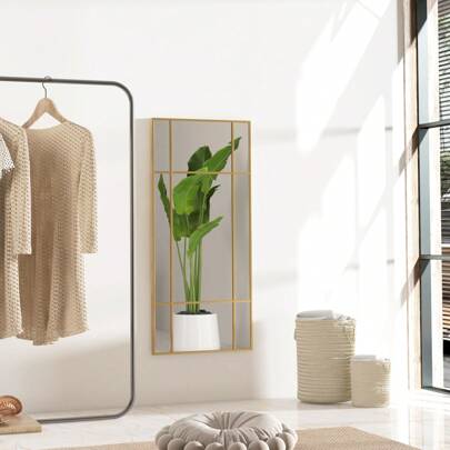 HOMCOM Specchio da Parete Stile Finestra, Specchiera per Soggiorno e Camera con Montaggio Verticale e Orizzontale, 110x50cm, Oro